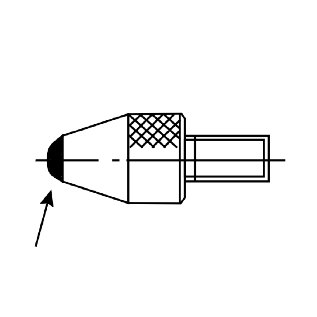 Dial indicator contact point with round ball inset.